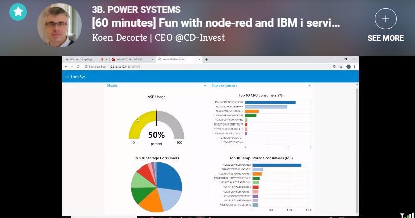 Koen Decorte presenting a session on Node-RED and IBM i services at IBM User Group Days